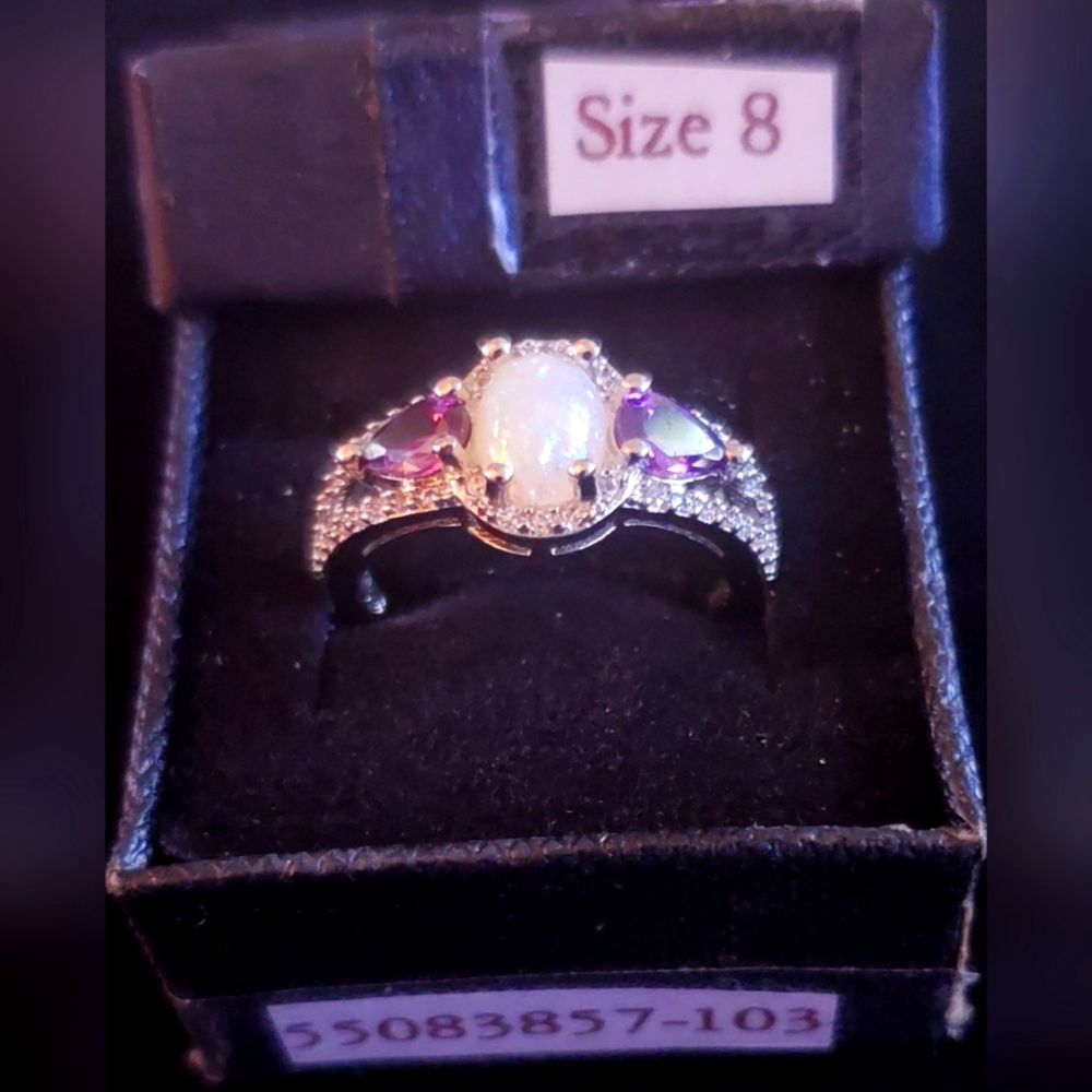 New Sterling Silver   2.5 CT. FIRE OPAL/AMETHYST RING